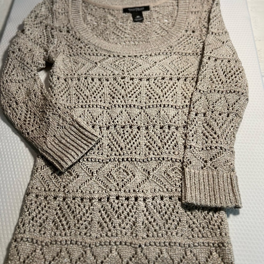 White House Black Market Shimmer Taupe Knit Top